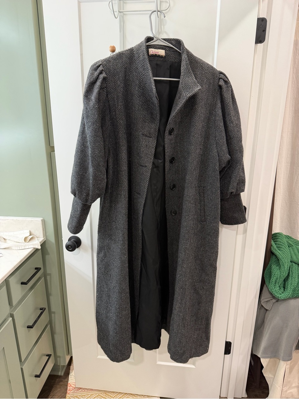 Vintage Gray Herringbone Long Coat - Diana Marco